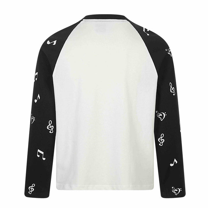 Unisex Langarm-Raglanshirt mit Musikprint und Notenärmeln Echoarchiv