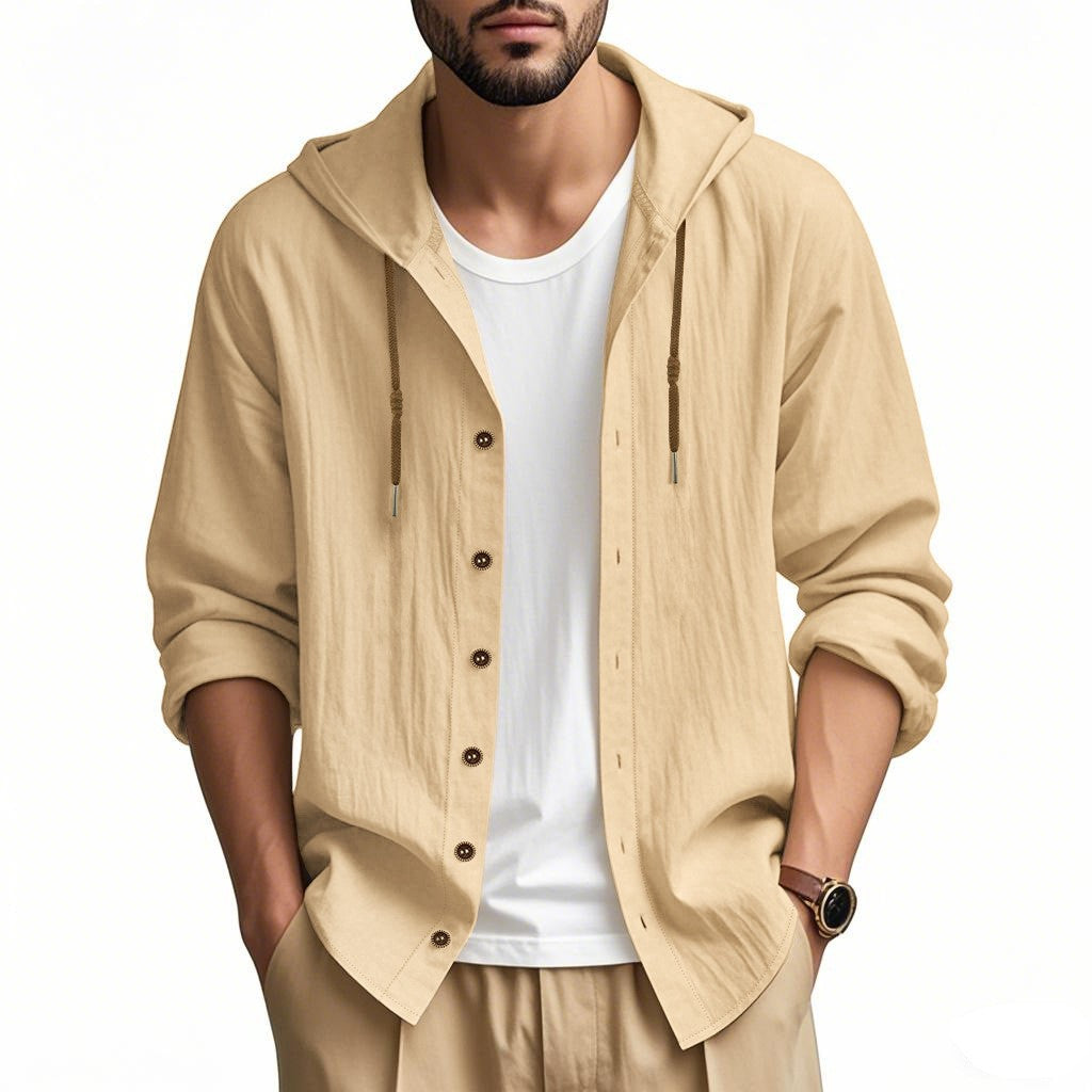 Herren lässige Hemdjacke mit Kapuze und Druckknopfleiste Echoarchiv