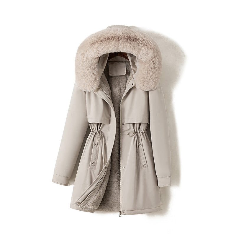 Damen nan moderner Thermoparka im Clean‑Look mit Oversize‑Fellkapuze, innenweichem Teddyfutter und verstellbarer Taille Echo Archiv