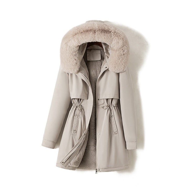 Damen nan moderner Thermoparka im Clean‑Look mit Oversize‑Fellkapuze, innenweichem Teddyfutter und verstellbarer Taille Echo Archiv