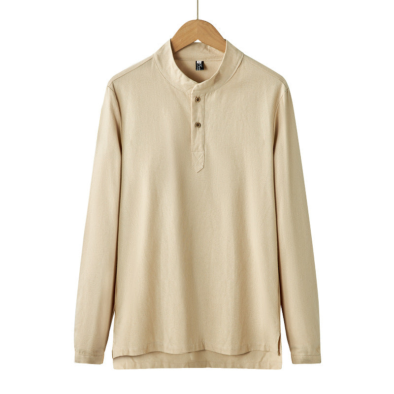 Herren nan langärmeliges Henley-Shirt mit Stehkragen und verdeckter Knopfleiste aus Baumwollmix Echo Archiv