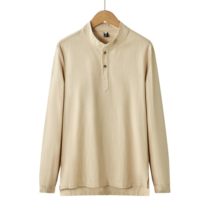 Herren nan langärmeliges Henley-Shirt mit Stehkragen und verdeckter Knopfleiste aus Baumwollmix Echo Archiv
