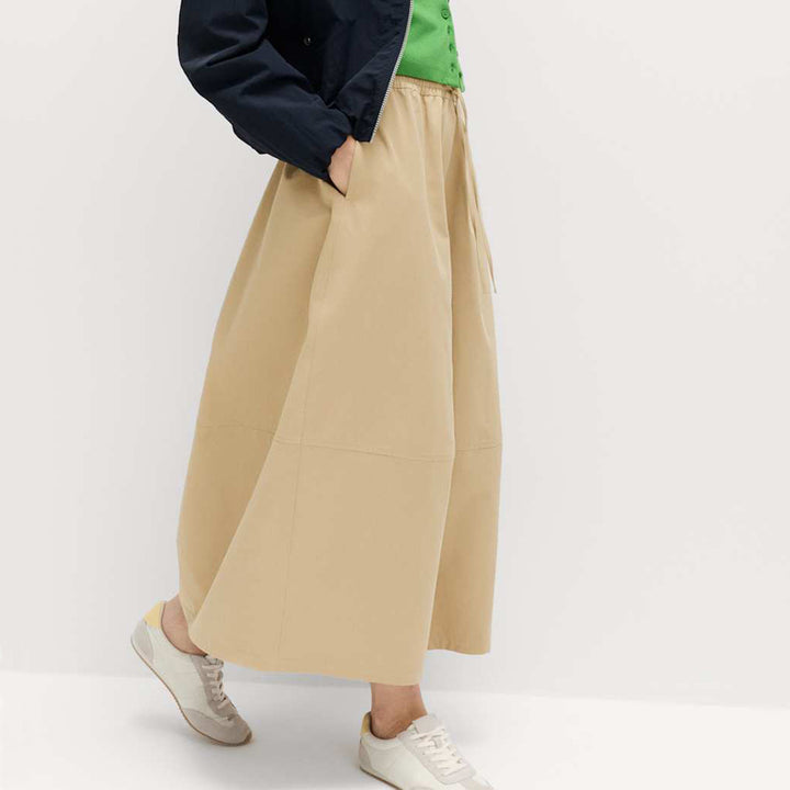 Damen Midirock mit elastischer Tunnelzug‑Taille, Eingrifftaschen und sportiver A‑Linie – Avérine