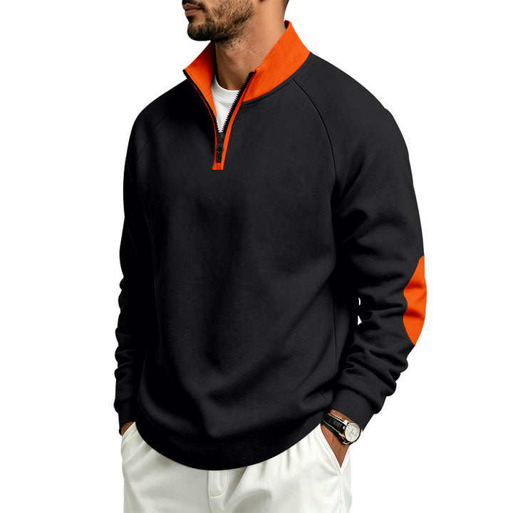 Herren Sweatshirt mit Halbreißverschluss, Kontrastkragen und Ellbogen-Patches – Norvane