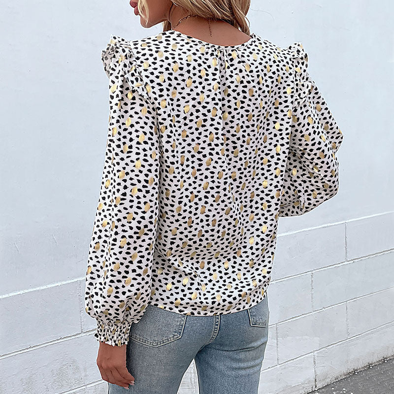 Damen Leichte Viskose-Optik Bluse mit V-Schlitz, Volumenärmeln & Smokbündchen Echoarchiv