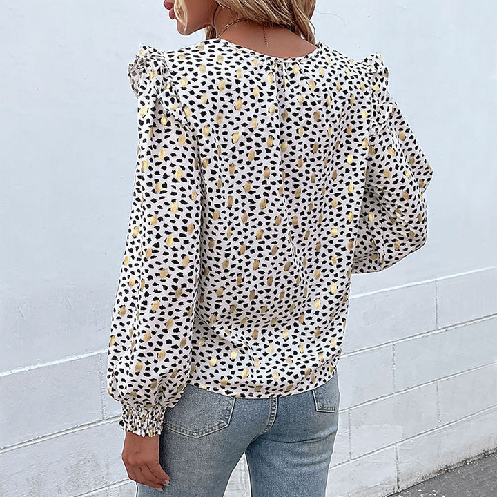 Damen Leichte Viskose-Optik Bluse mit V-Schlitz, Volumenärmeln & Smokbündchen Echoarchiv