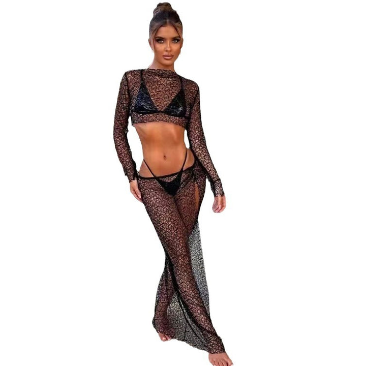 Damen Transparenter Strandbody mit langem Arm Echo Archiv