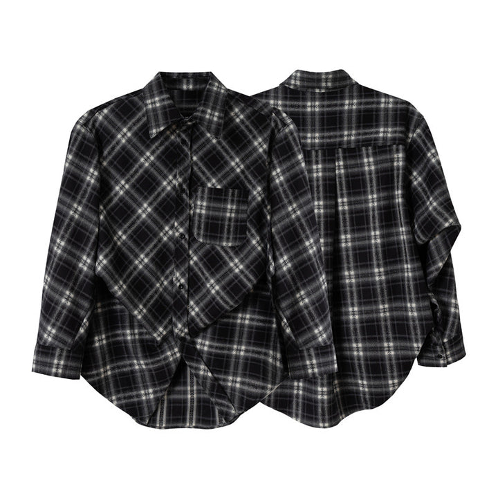 Damen Oversize-Flanellhemd mit asymmetrischem Saum Echoarchiv