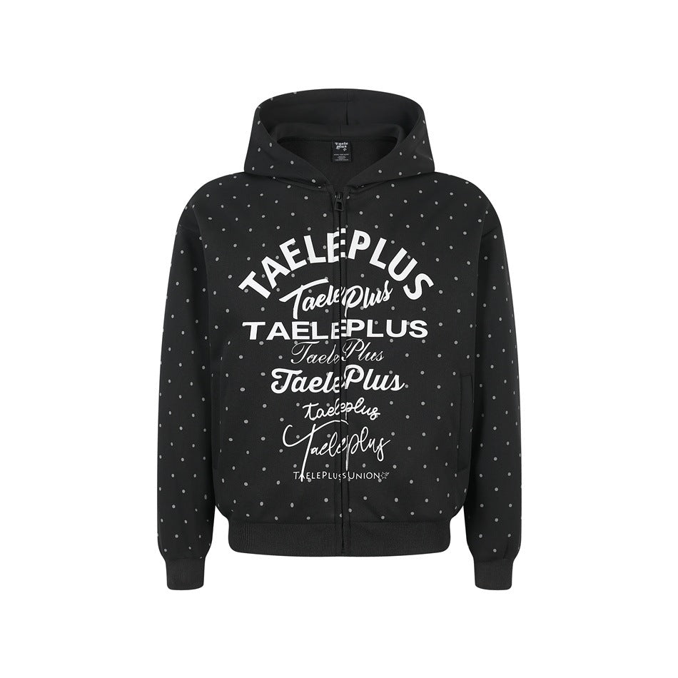 Damen Kapuzen-Sweatjacke mit durchgehendem Reißverschluss, Allover-Pünktchenmuster und mehrfacher Logogestaltung Echoarchiv