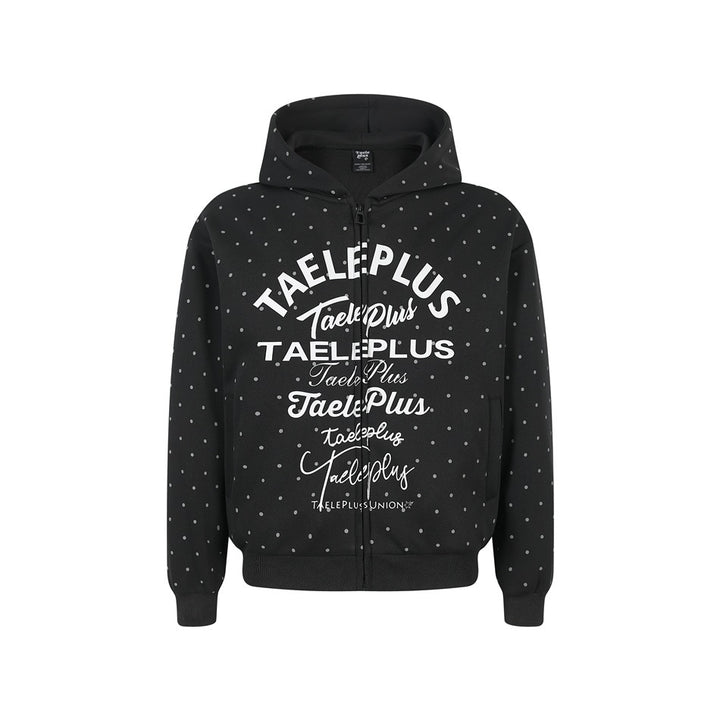 Damen Kapuzen-Sweatjacke mit durchgehendem Reißverschluss, Allover-Pünktchenmuster und mehrfacher Logogestaltung Echoarchiv