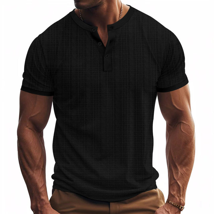 Herren modisches Kurzarm-Henley-Shirt mit strukturiertem Design Echoarchiv