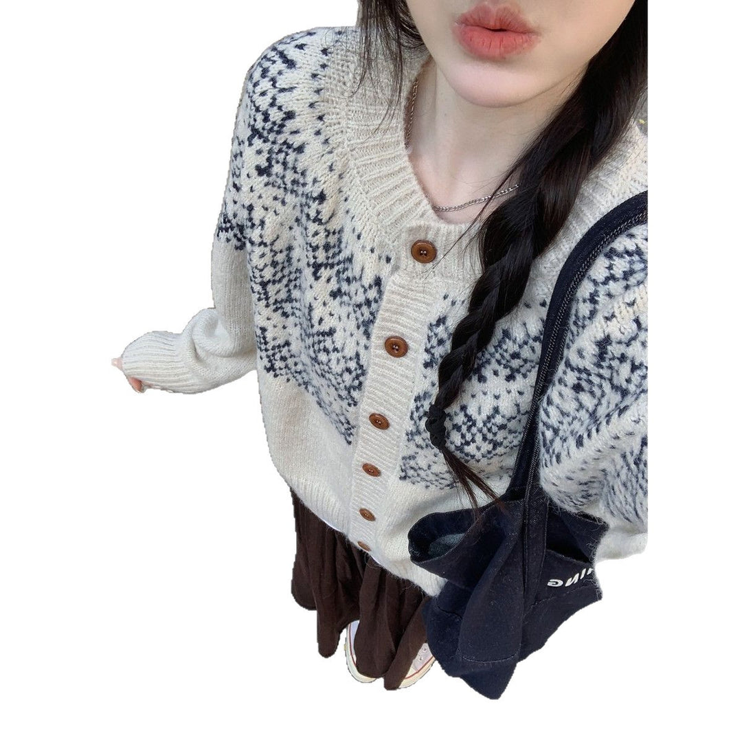 Damen Modischer Strickcardigan mit geometrischem Muster Echo Archiv