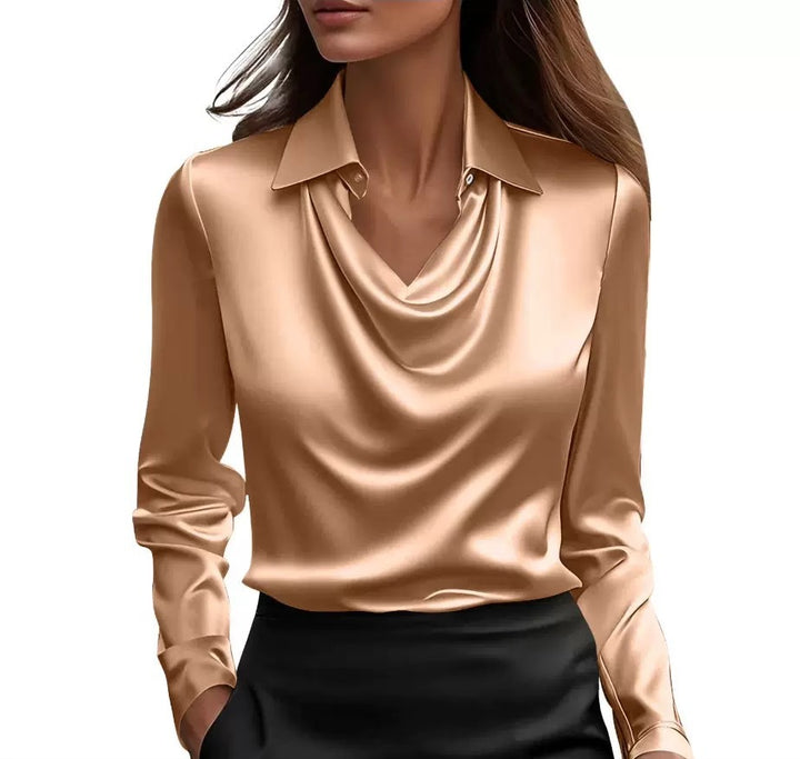 Damen Satinbluse mit Wasserfallkragen und Hemdkragen Echoarchiv