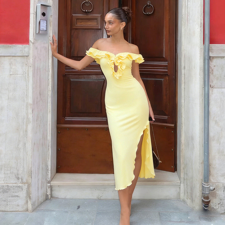Damen Off-Shoulder Maxikleid mit raffinierten Rüschendetails Echo Archiv