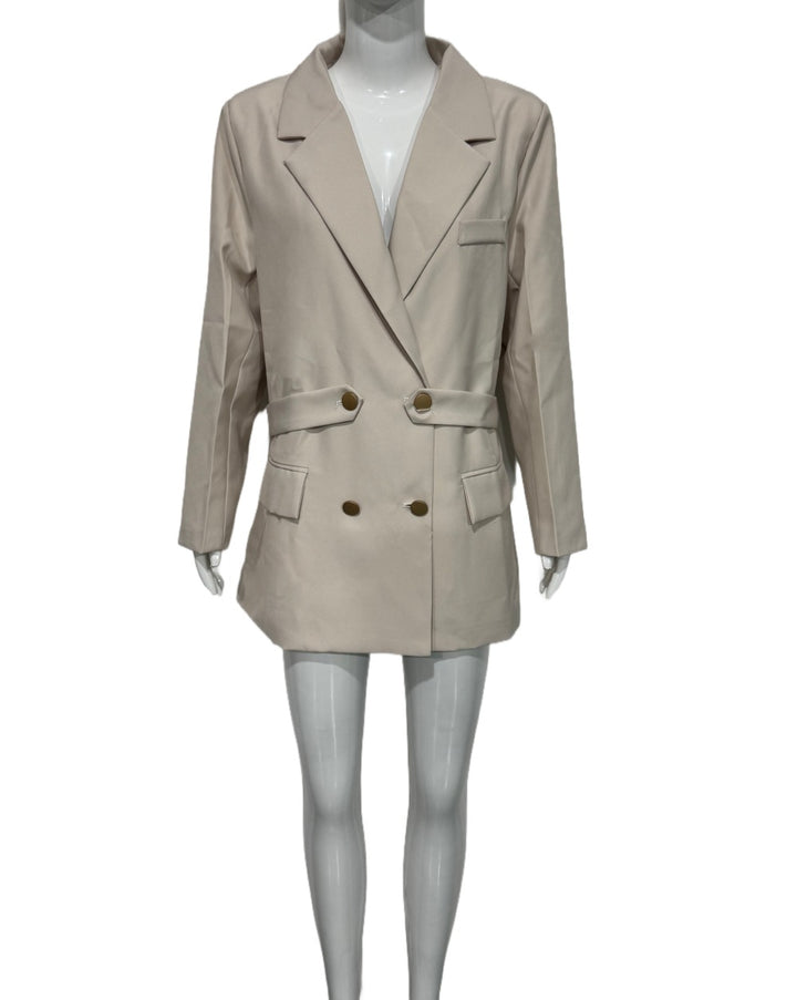 Damen Oversize Doppelreihiger Blazer‑Mantel mit Taillenriegel und goldenen Schmuckknöpfen – Valéne