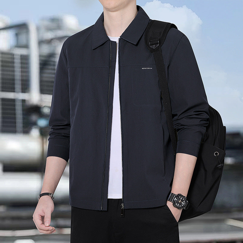 Herren leichte urbane Übergangsjacke mit Reißverschluss, Stehkragen und minimalistischem Design Echoarchiv