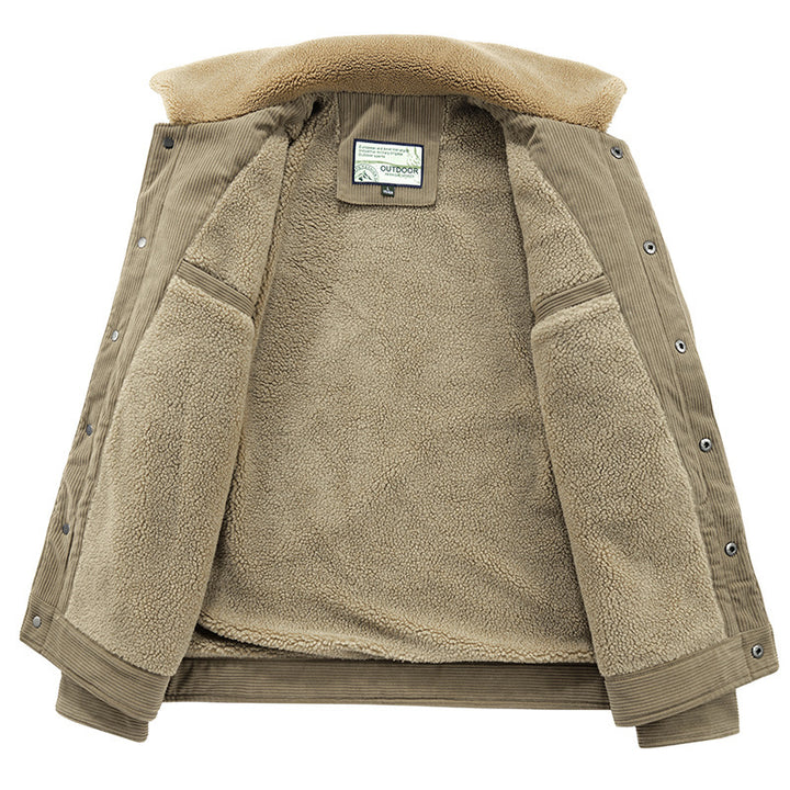 Herren Kord-Truckerjacke mit Teddyfutter und Pattentaschen – Taviero