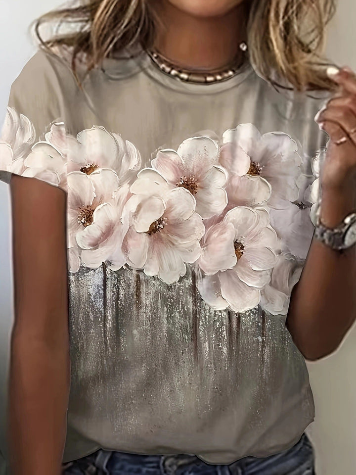 Damen T-Shirt mit floralem Design und Echoarchivrnem Schnitt Echoarchiv