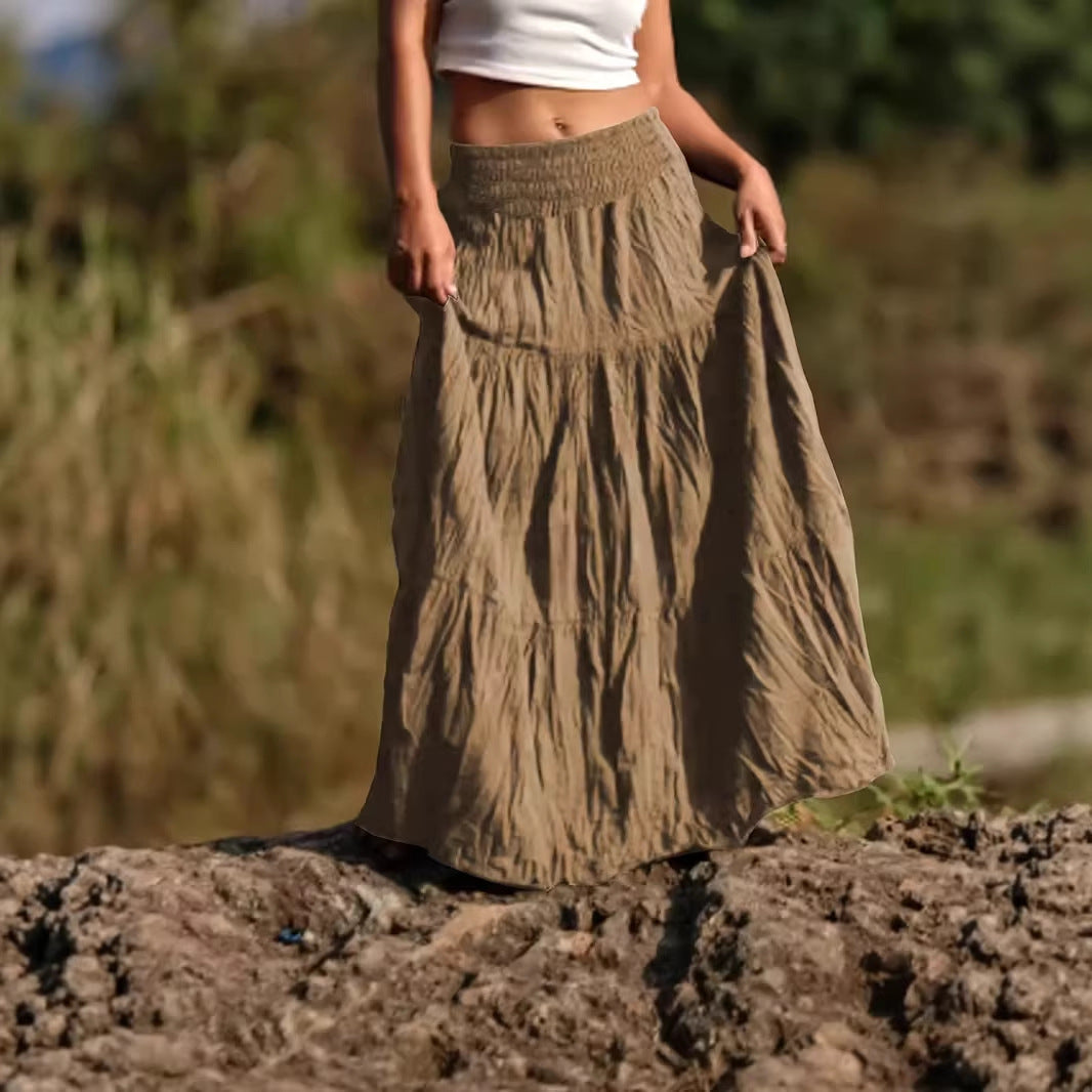 Damen Maxirock mit Stufen, gerafftem Smokbund und luftigem Crinkle-Stoff Echo Archiv