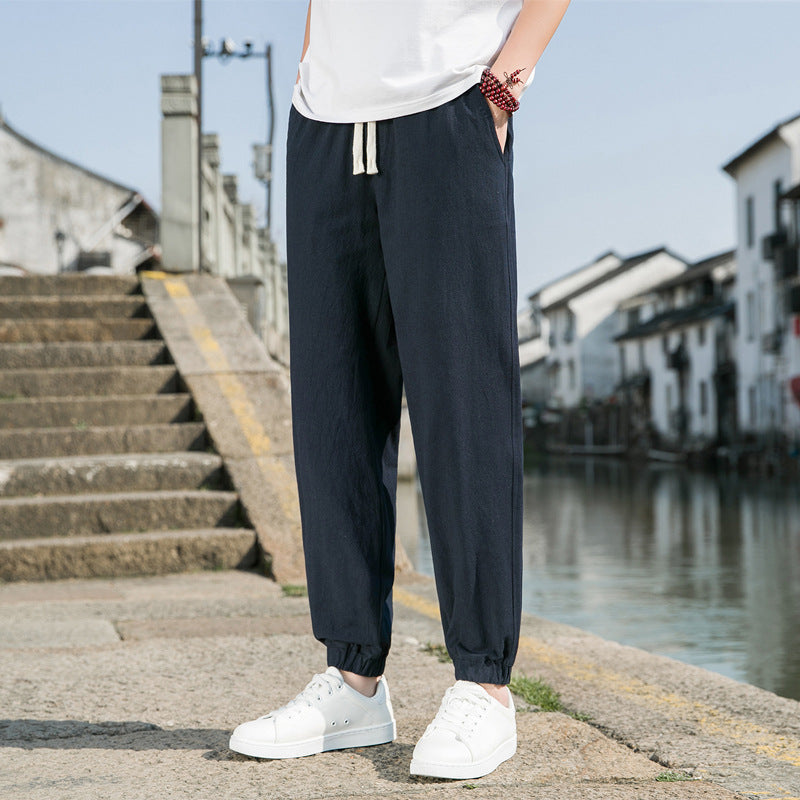 Herren nan tapered Leinen-Baumwoll-Jogger mit Kordelzug, elastischem Knöchelbündchen und schlanker Silhouette Echo Archiv