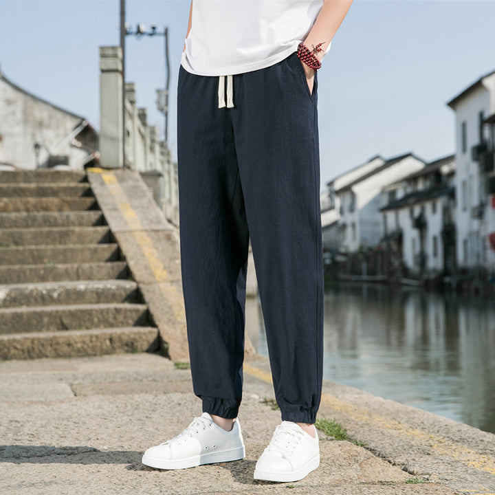 Herren nan tapered Leinen-Baumwoll-Jogger mit Kordelzug, elastischem Knöchelbündchen und schlanker Silhouette Echo Archiv
