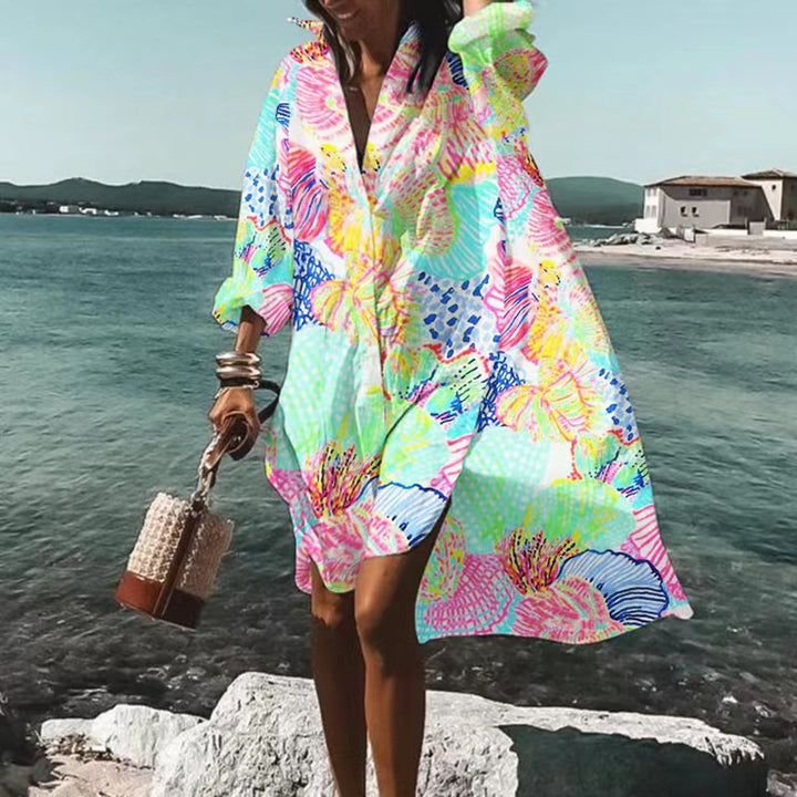 Damen nan luftiges Strandkleid Kaftan mit tropischem Blattprint und weitem Schnitt Echo Archiv