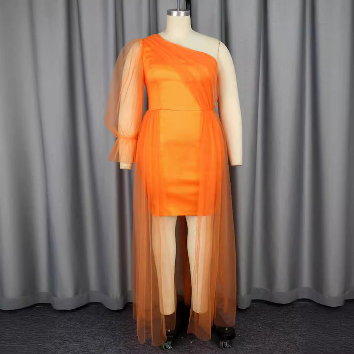 Damen asymmetrisches Abendkleid mit transparentem Überwurf Echo Archiv