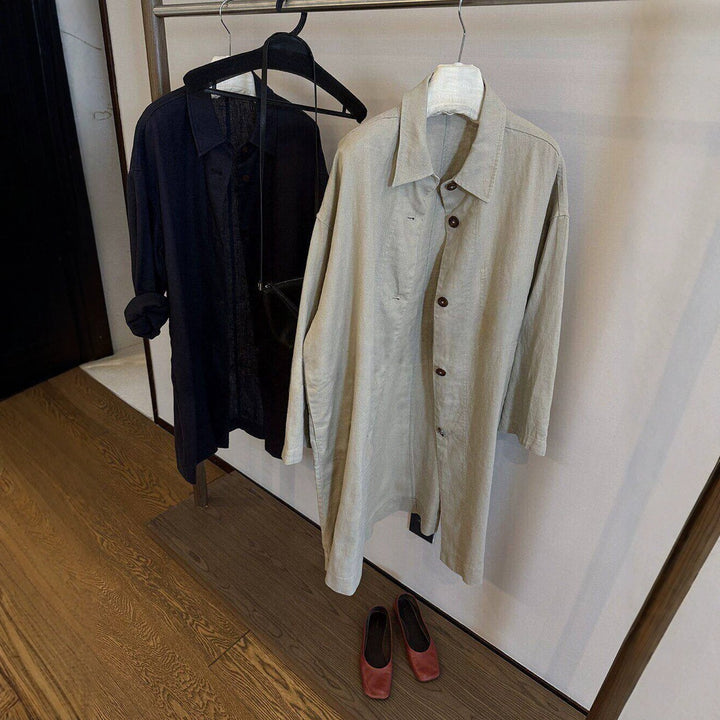 Damen Longline Oversize Hemdjacke aus Leinenoptik Echo Archiv