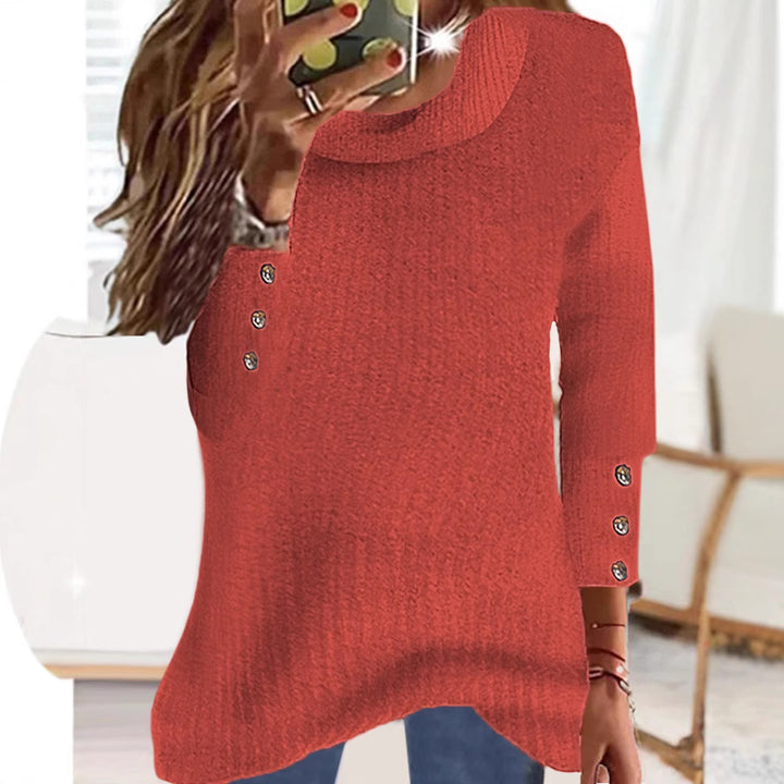 Damen Locker Feinstrickpullover mit Rundhalsausschnitt und dekorativer Knopfblende an den Ärmeln Echoarchiv