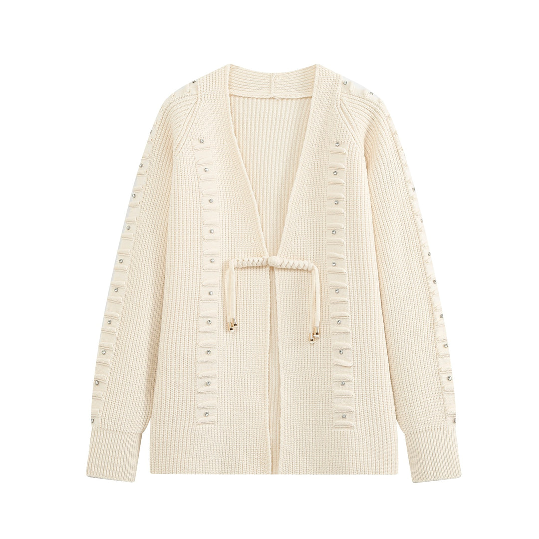 Damen Grobstrick-Cardigan mit Tunnelzug und Strassapplikation Echo Archiv