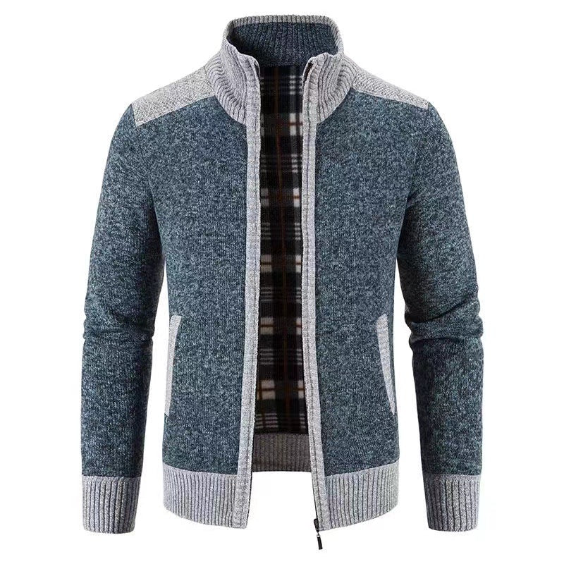 Herren nan gefütterte Reißverschluss-Strickjacke mit Stehkragen, wärmender Karofleece-Innenseite und gerippten Bündchen Echo Archiv