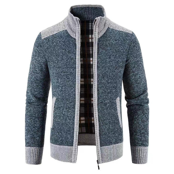 Herren nan gefütterte Reißverschluss-Strickjacke mit Stehkragen, wärmender Karofleece-Innenseite und gerippten Bündchen Echo Archiv