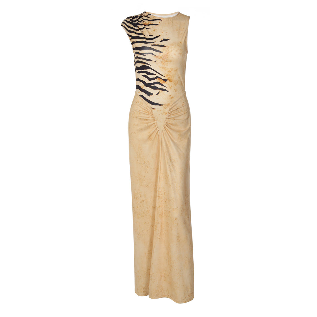 Damen Maxikleid mit raffinierter Drapierung und Animal-Print – Valéora