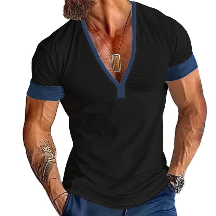 Herren V-Ausschnitt T-Shirt mit stylischem Kontrastdesign Echoarchiv