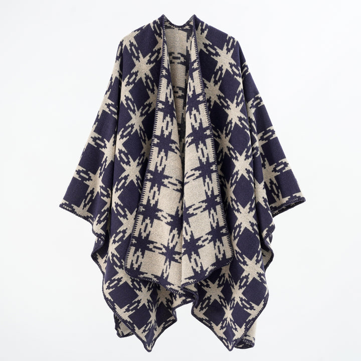 Damen Oversize-Jacquard-Cape mit Sternmotiv und kontrastierter Kettelkante Echo Archiv