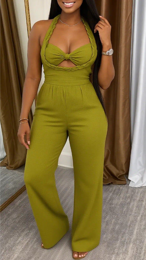 Damen nan taillierter Halter-Einteiler mit geflochtenen Trägern, geknotetem Bustier und weitem Hosenbein Echo Archiv