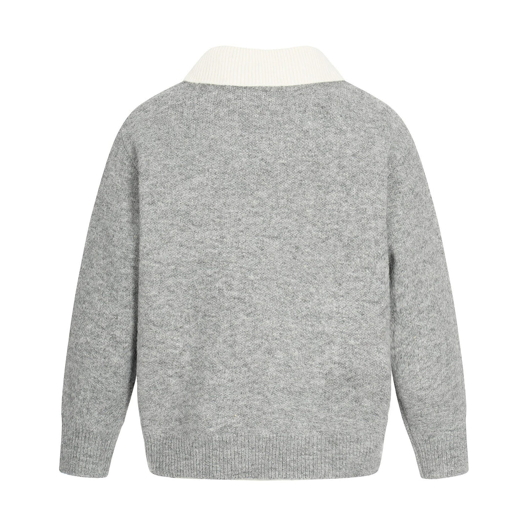 Damen Oversize Wollmix-Pullover mit kontrastpolokragen und V‑Ausschnitt Echoarchiv