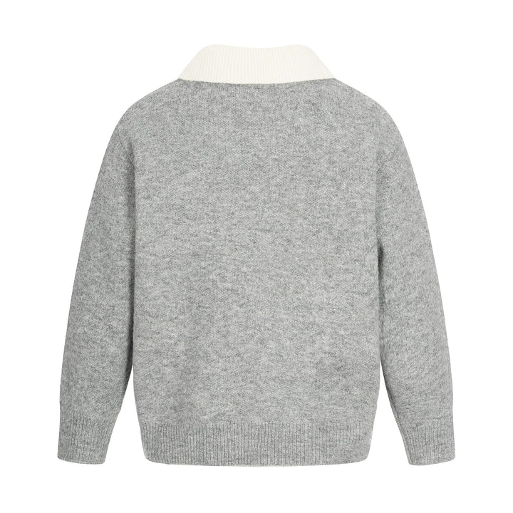 Damen Oversize Wollmix-Pullover mit kontrastpolokragen und V‑Ausschnitt Echoarchiv