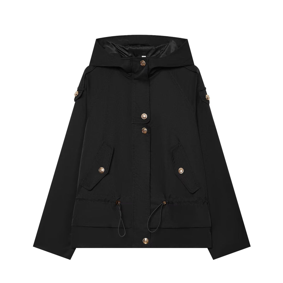 Damen Kurzparka mit Kapuze, Tunnelzug-Taille und Pattentaschen Echoarchiv