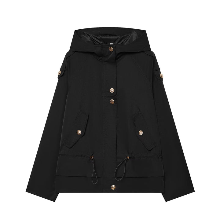 Damen Kurzparka mit Kapuze, Tunnelzug-Taille und Pattentaschen Echoarchiv