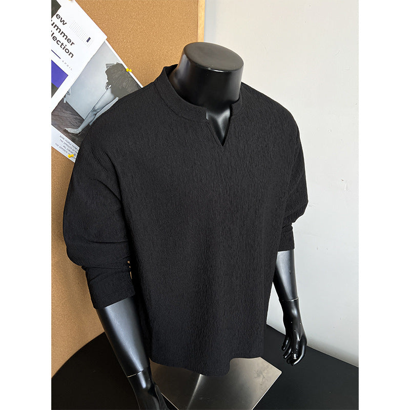 Herren Feinstrukturiertes Langarmshirt mit Stehkragen und V‑Einsatz Echo Archiv