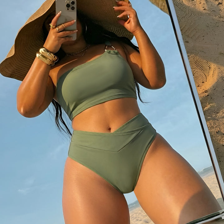 Damen Hochtailliertes Bikini-Set mit asymmetrischem Oberteil Echo Archiv