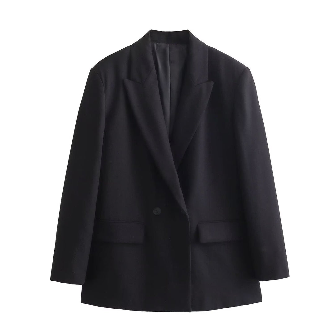Damen Doppelreiher-Blazer mit Reverskragen, längerem Oversize-Schnitt und Pattentaschen Echo Archiv