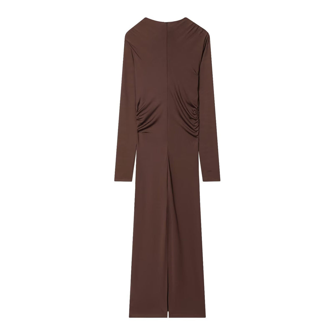 Damen Maxikleid mit tiefem V-Ausschnitt und drapierten Details Echo Archiv