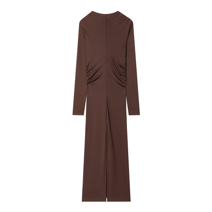 Damen Maxikleid mit tiefem V-Ausschnitt und drapierten Details Echo Archiv