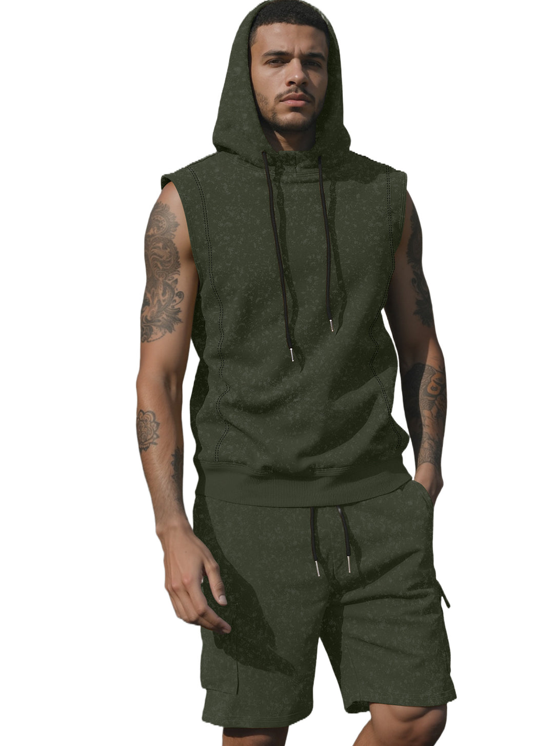 Herren nan Kapuzen-Muskelshirt-Set mit funktionaler Cargobermuda Echo Archiv