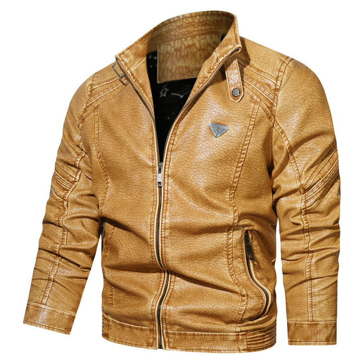 Herren Denim‑Optik Bikerblouson mit strukturierter Oberfläche und Stehkragen – Brevano