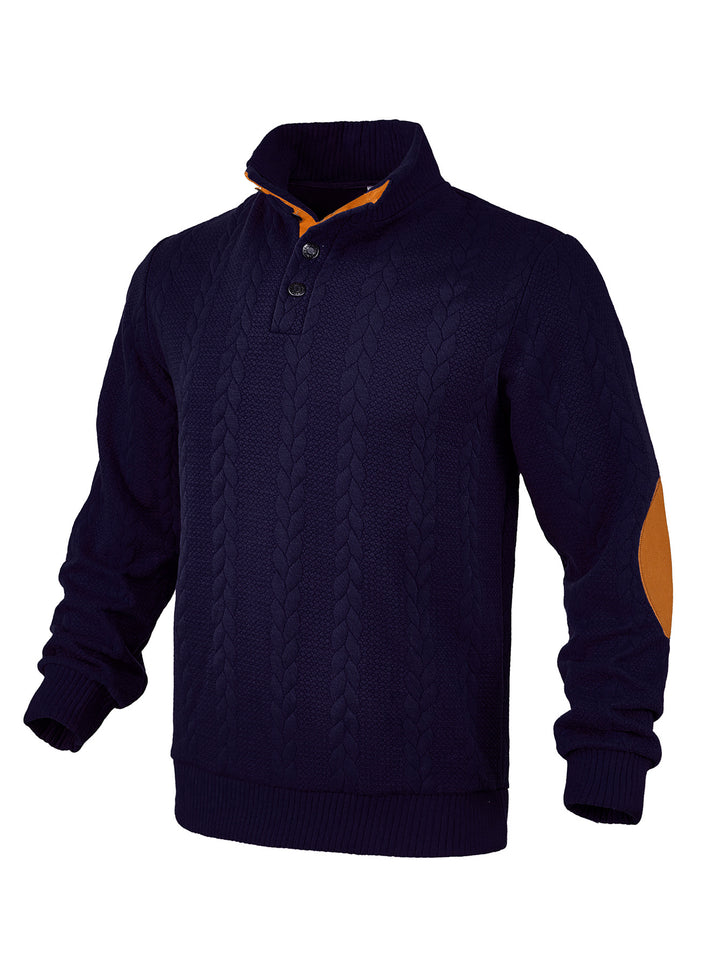 Herren Pullover mit strukturierter Oberfläche und modischen Lederakzenten Echoarchiv