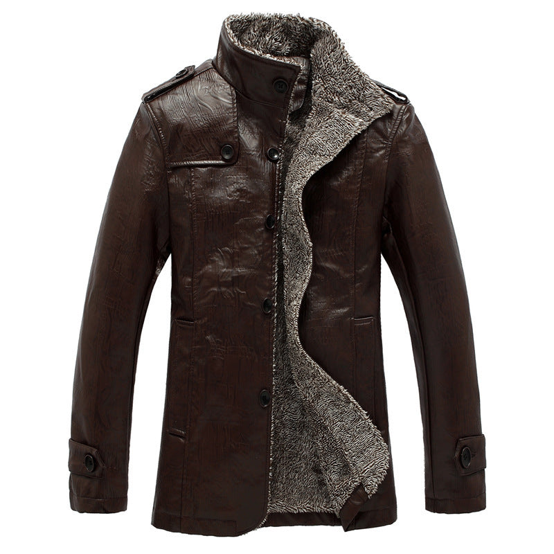 Herren schlanke Kunstleder-Motojacke mit Stehkragen, ergonomischer Nahtführung und leichter Thermofütterung Echoarchiv