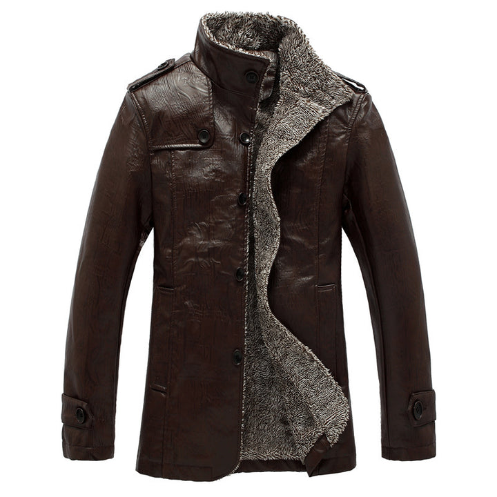 Herren schlanke Kunstleder-Motojacke mit Stehkragen, ergonomischer Nahtführung und leichter Thermofütterung Echoarchiv